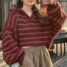 Load image into Gallery viewer, Striped knitted autumn and winter loose short sweater
