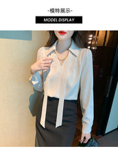 Load image into Gallery viewer, Temperament ribbon niche spring and autumn gentle French chiffon shirt

