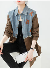 Load image into Gallery viewer, Seoul Weekly&#39;s designer patchwork mid-length denim letter striped shirt
