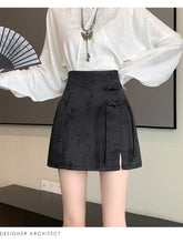 Load image into Gallery viewer, Chinese disc buckle jacquard thin country style short skirt A-line skirt
