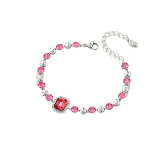 Pink Crystal Stone Silver Tone Crystal Bracelet