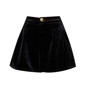 Gold velvet retro wide-leg a-line versatile high-waisted slimming shorts