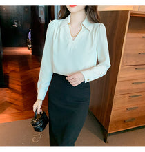 Load image into Gallery viewer, Temperament ribbon niche spring and autumn gentle French chiffon shirt
