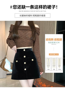 Niche A-line high-waisted slimming half-length corduroy skirt