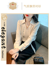 Load image into Gallery viewer, Temperament ribbon niche spring and autumn gentle French chiffon shirt
