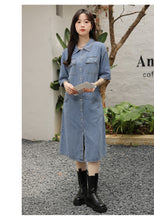 Load image into Gallery viewer, Retro denim shirt with elegant design and niche chic waist dress
