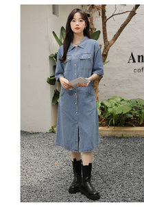 Retro denim shirt with elegant design and niche chic waist dress