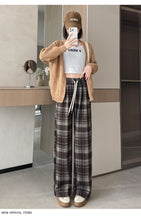 Load image into Gallery viewer, Plush plaid high-waist slim warm casual straight pants

