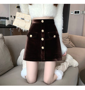 Niche A-line high-waisted slimming half-length corduroy skirt