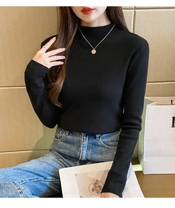 Knitted slim fit inner half turtleneck long-sleeved top bottoming shirt