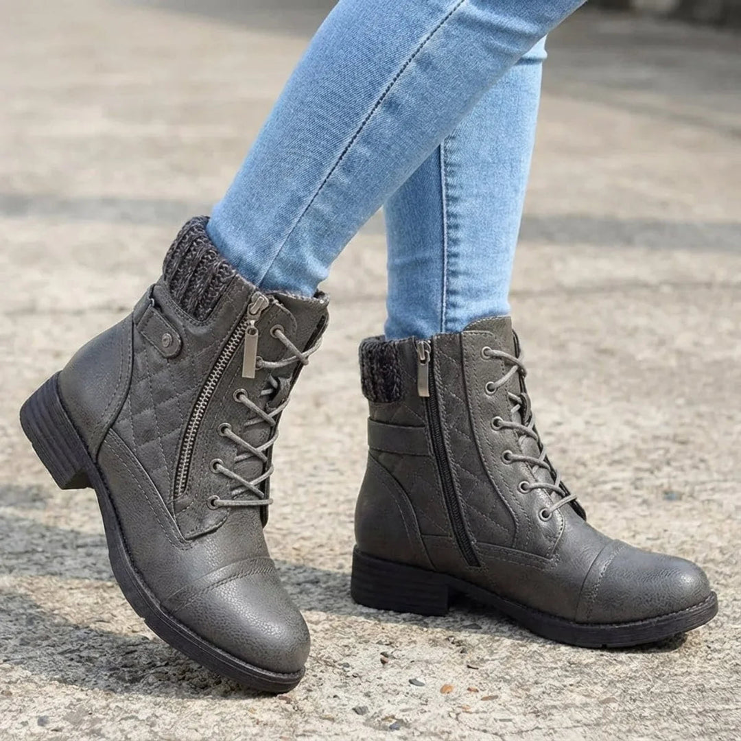 Abigail | Cozy Quilted Lace-Up Combat Boots Women