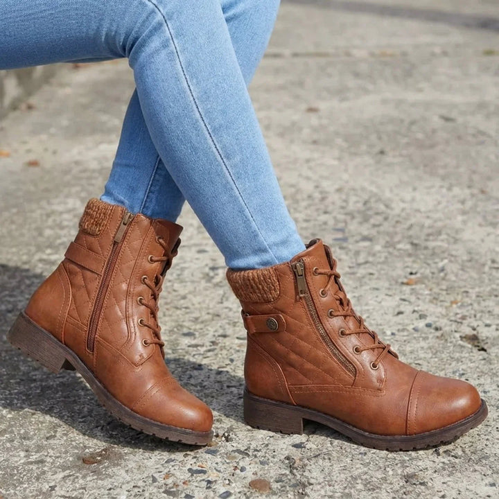 Abigail | Cozy Quilted Lace-Up Combat Boots Women