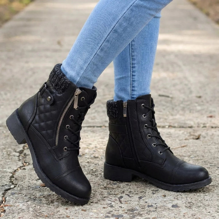 Abigail | Cozy Quilted Lace-Up Combat Boots Women
