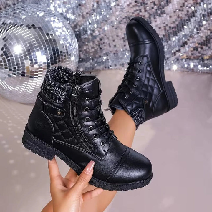 Abigail | Cozy Quilted Lace-Up Combat Boots Women