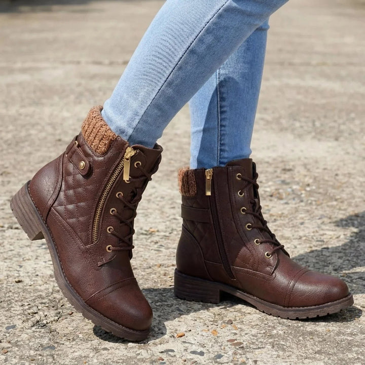 Abigail | Cozy Quilted Lace-Up Combat Boots Women