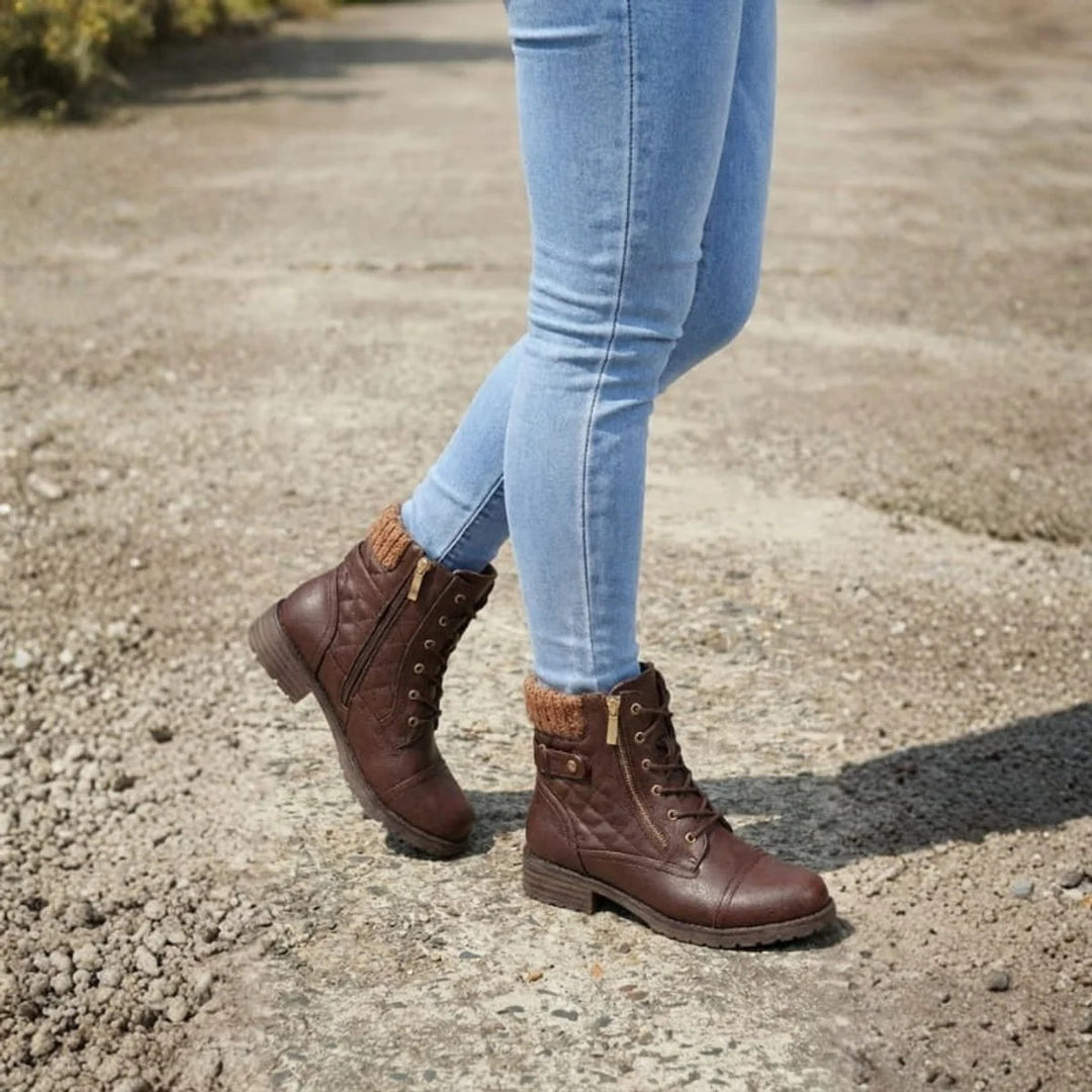 Abigail | Cozy Quilted Lace-Up Combat Boots Women