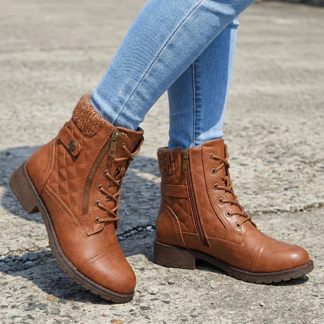 Abigail | Cozy Quilted Lace-Up Combat Boots Women