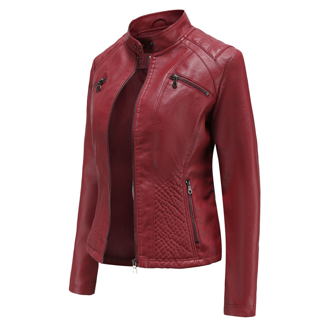 Abigail | Relaxed Quilted Leather Bomber Jacket with Zip Closure
