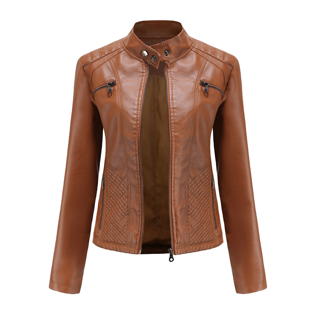 Abigail | Relaxed Quilted Leather Bomber Jacket with Zip Closure