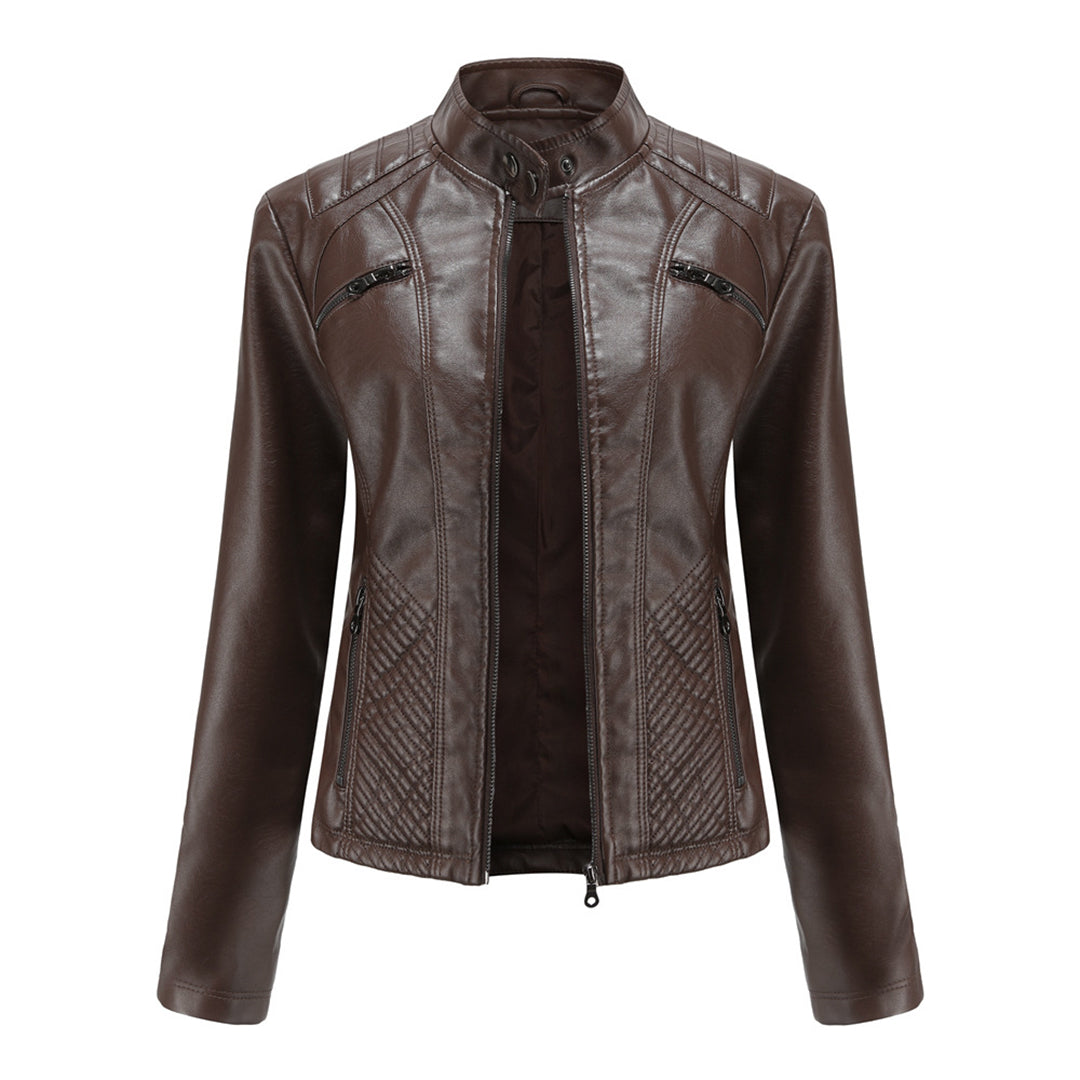 Abigail | Relaxed Quilted Leather Bomber Jacket with Zip Closure