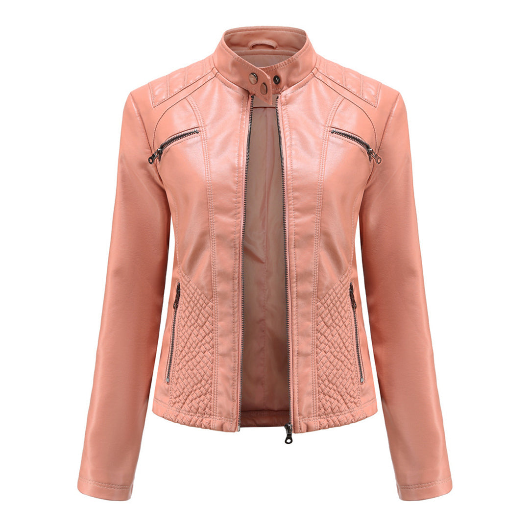 Abigail | Relaxed Quilted Leather Bomber Jacket with Zip Closure