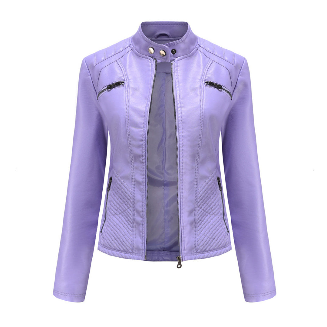 Abigail | Relaxed Quilted Leather Bomber Jacket with Zip Closure