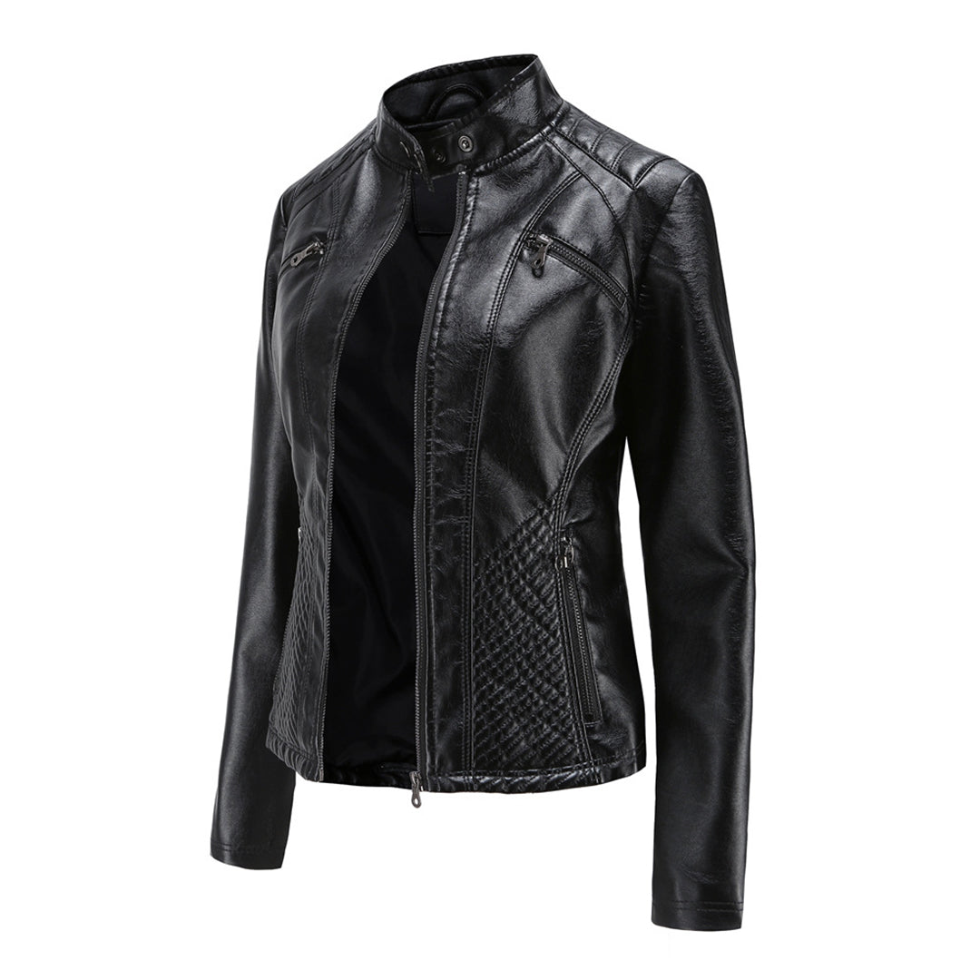 Abigail | Relaxed Quilted Leather Bomber Jacket with Zip Closure