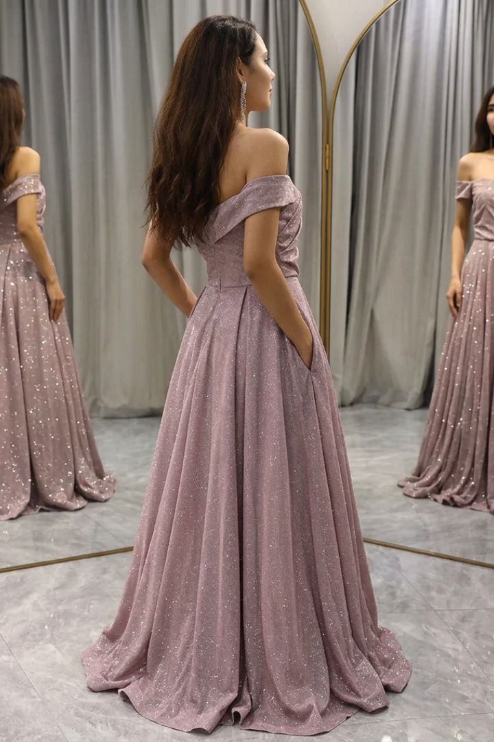 Abigail | Timeless Off-Shoulder Glitter A-Line Holiday Dress