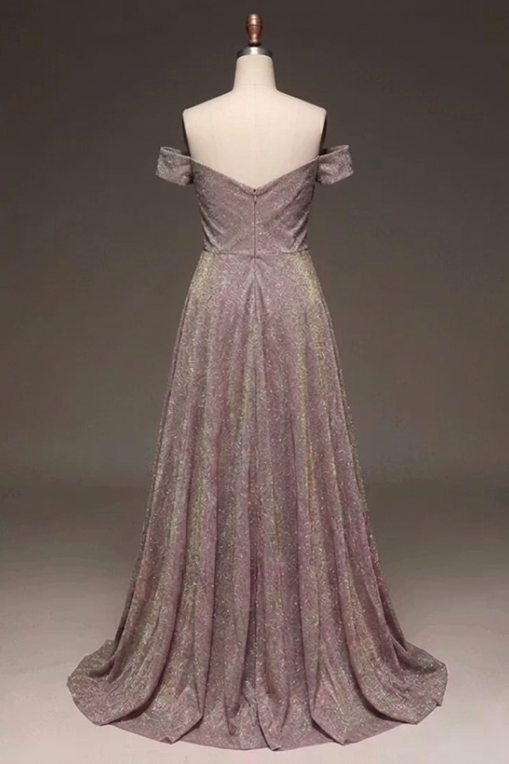 Abigail | Timeless Off-Shoulder Glitter A-Line Holiday Dress