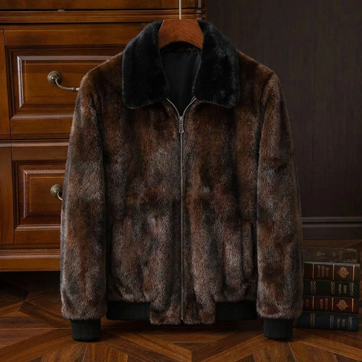 Adam | Stylish Plush Textured Fur Coat with Contrast Collar