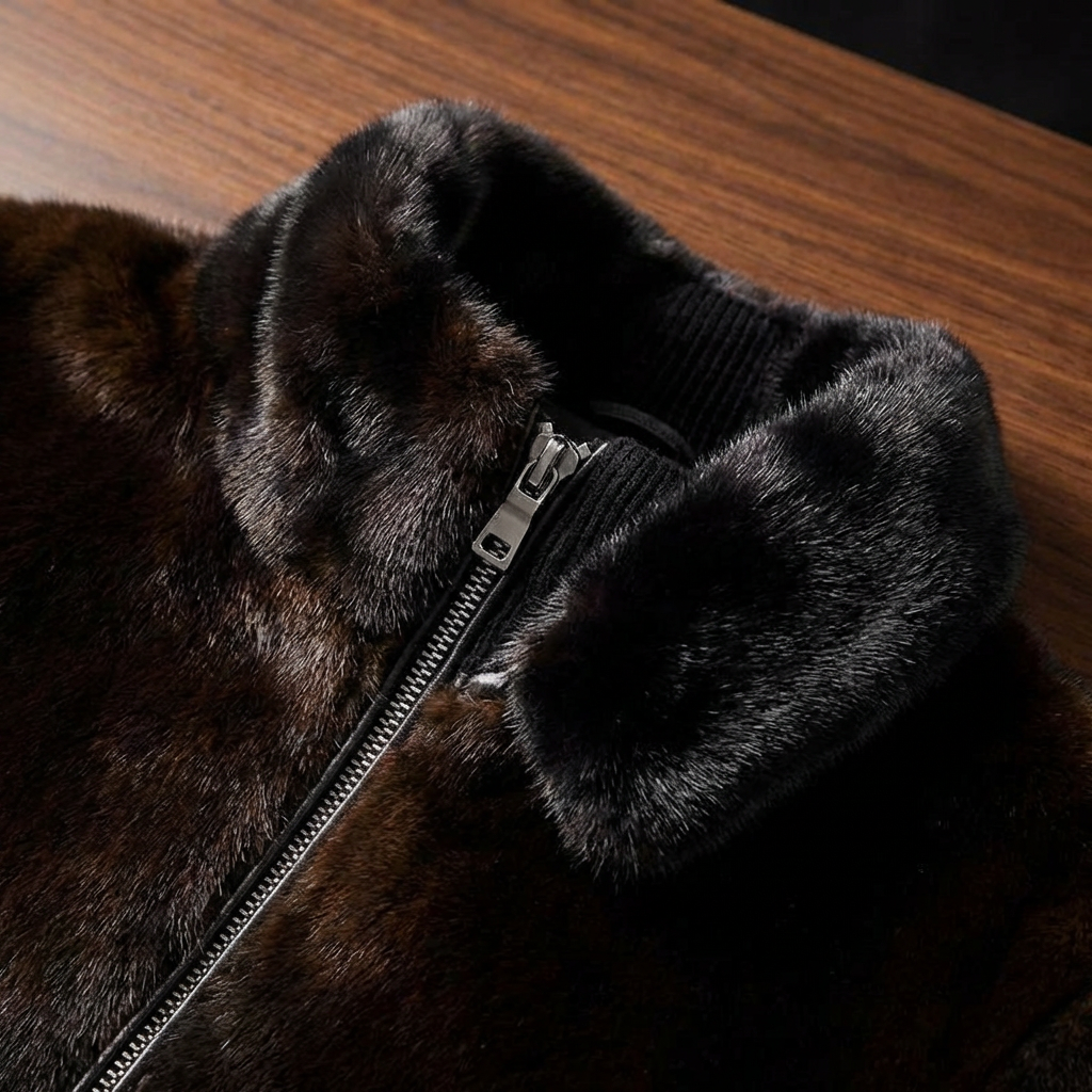 Adam | Stylish Plush Textured Fur Coat with Contrast Collar