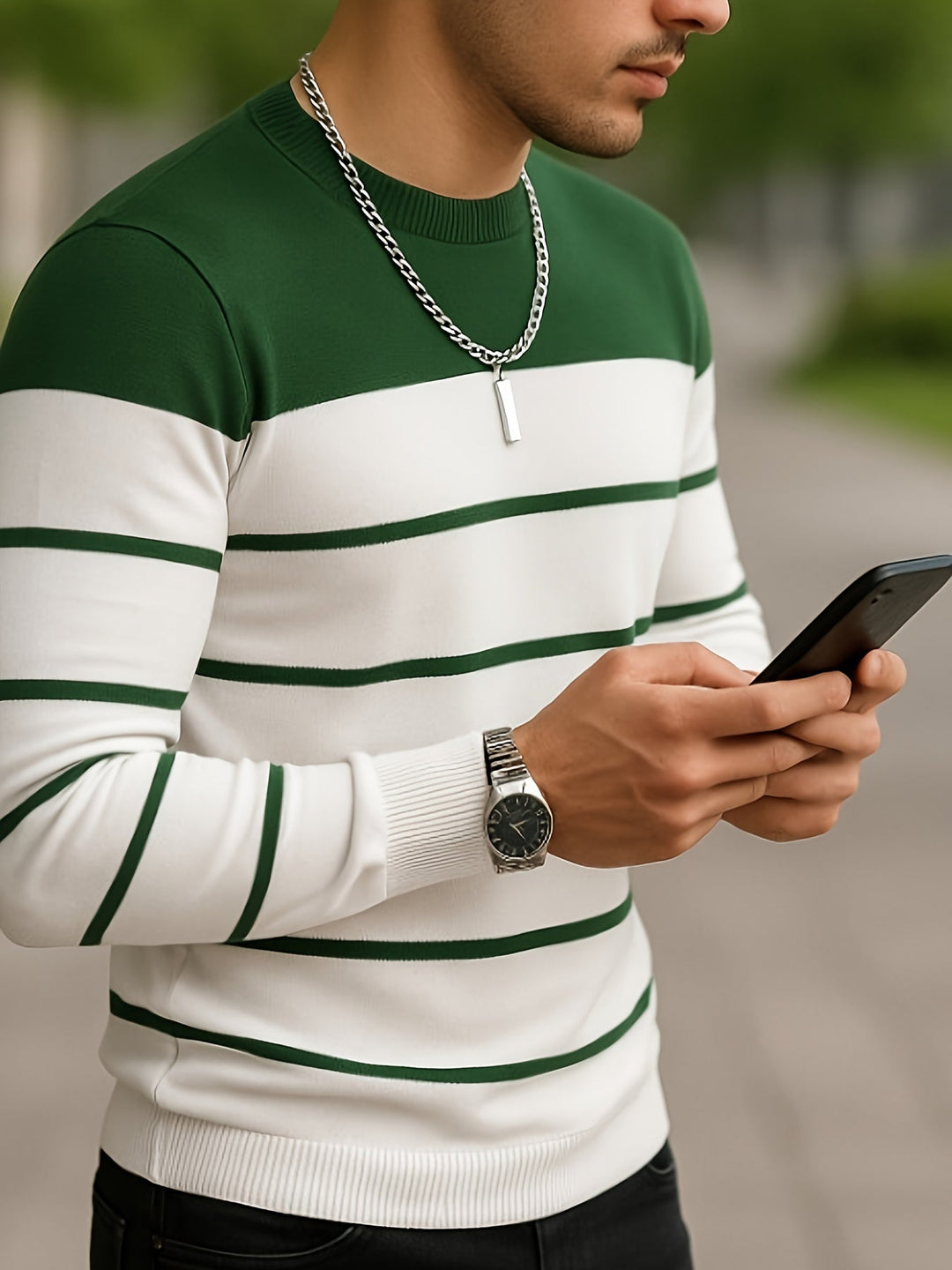 Alan | Polished Striped Crewneck Sweatshirt