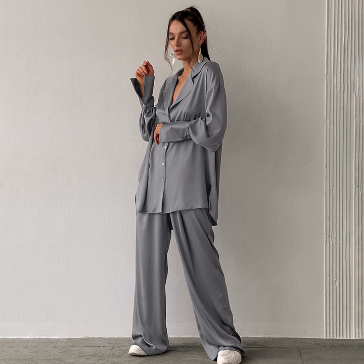 Alexis | Chic Satin Pajamas Wide Leg Two-Piece Set