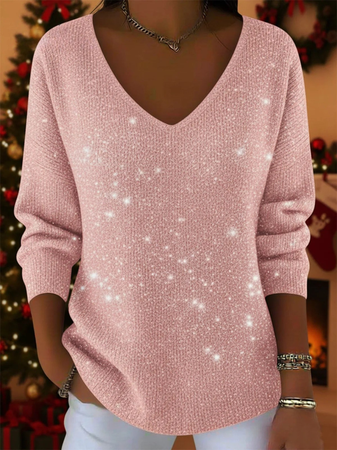 Alexis | Chic Sparkly V-Neck Christmas Sweater Women Love