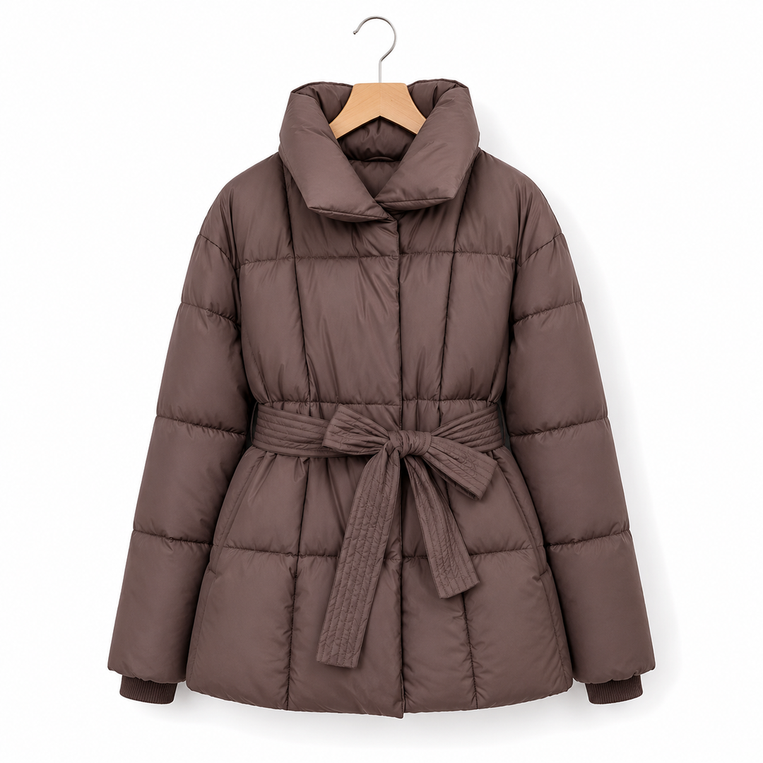 Alexis | Effortless Belted Quilted Puffer Jacket with Funnel Collar