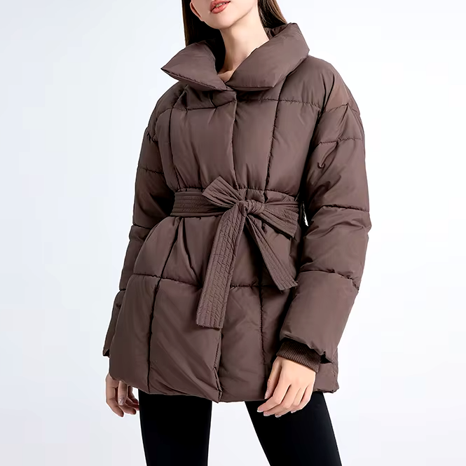 Alexis | Effortless Belted Quilted Puffer Jacket with Funnel Collar