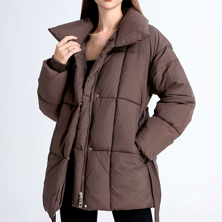 Alexis | Effortless Belted Quilted Puffer Jacket with Funnel Collar