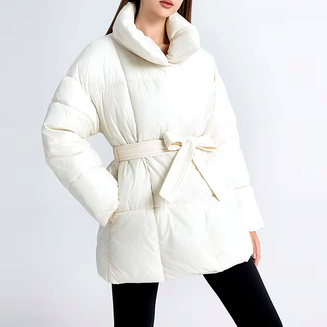 Alexis | Effortless Belted Quilted Puffer Jacket with Funnel Collar