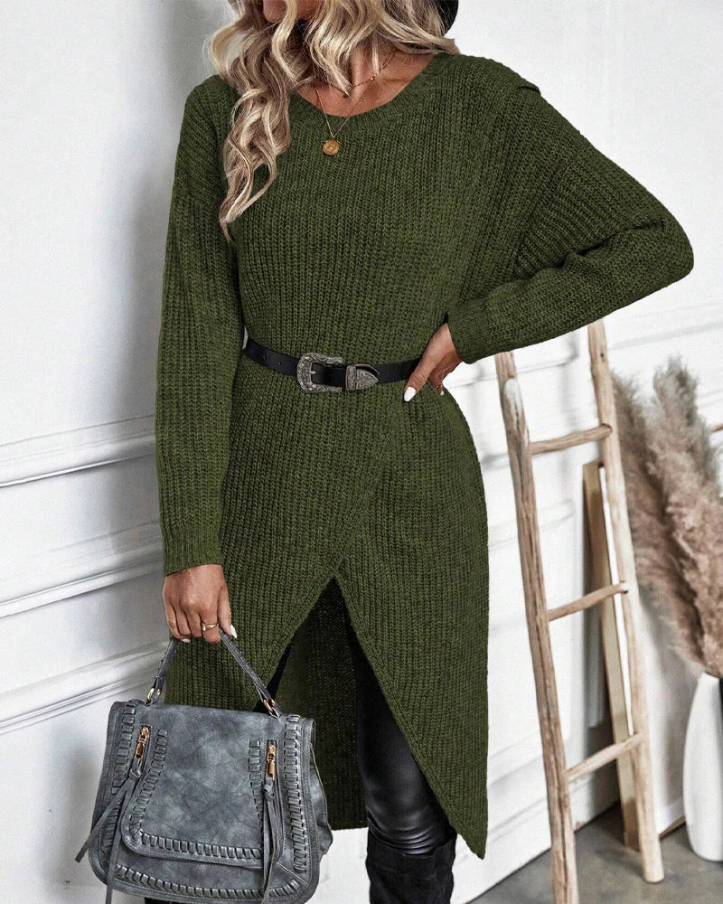 Alexis | Effortless Ribbed Knit Long Sleeve Midi Dress