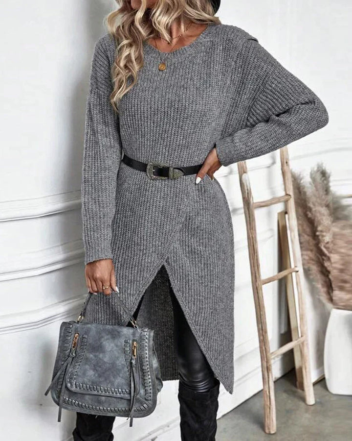 Alexis | Effortless Ribbed Knit Long Sleeve Midi Dress