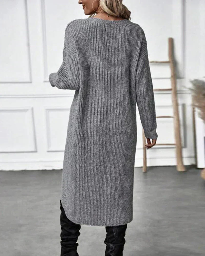 Alexis | Effortless Ribbed Knit Long Sleeve Midi Dress