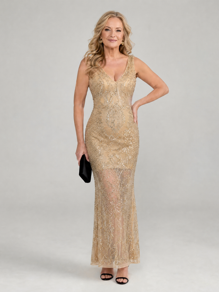 Alexis | Relaxed Sequin Sheer Panel Christmas Dress