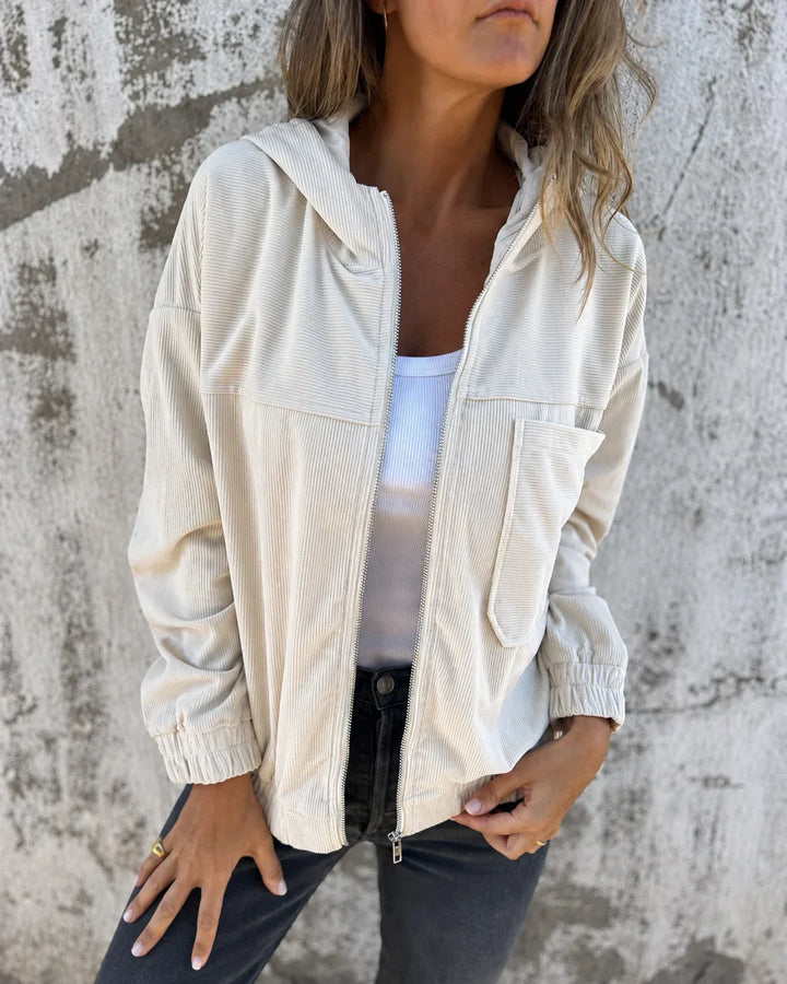 Alexis | Stylish Ribbed Zip-Up Hoodie Jacket with Patch Pocket
