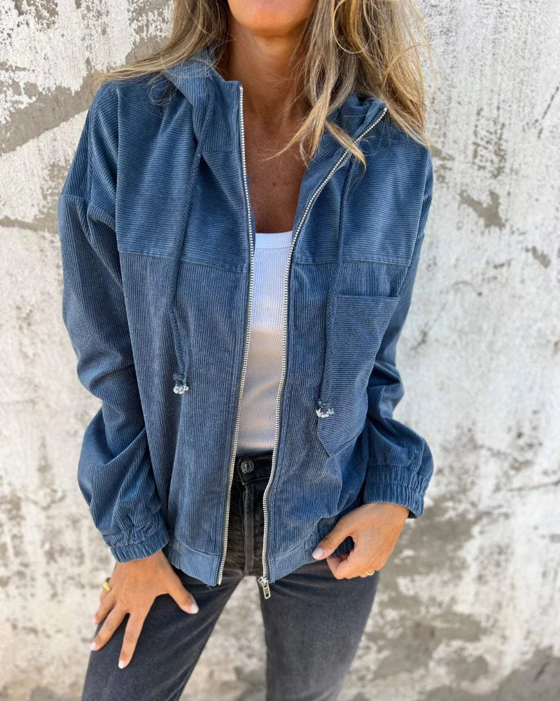 Alexis | Stylish Ribbed Zip-Up Hoodie Jacket with Patch Pocket