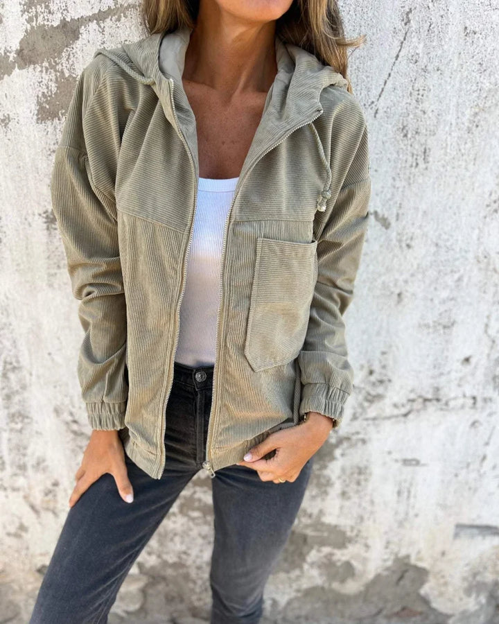 Alexis | Stylish Ribbed Zip-Up Hoodie Jacket with Patch Pocket