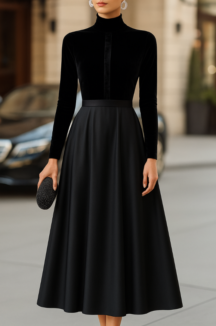 Amanda | Timeless Velvet Mock Neck Long Sleeve Christmas Dress