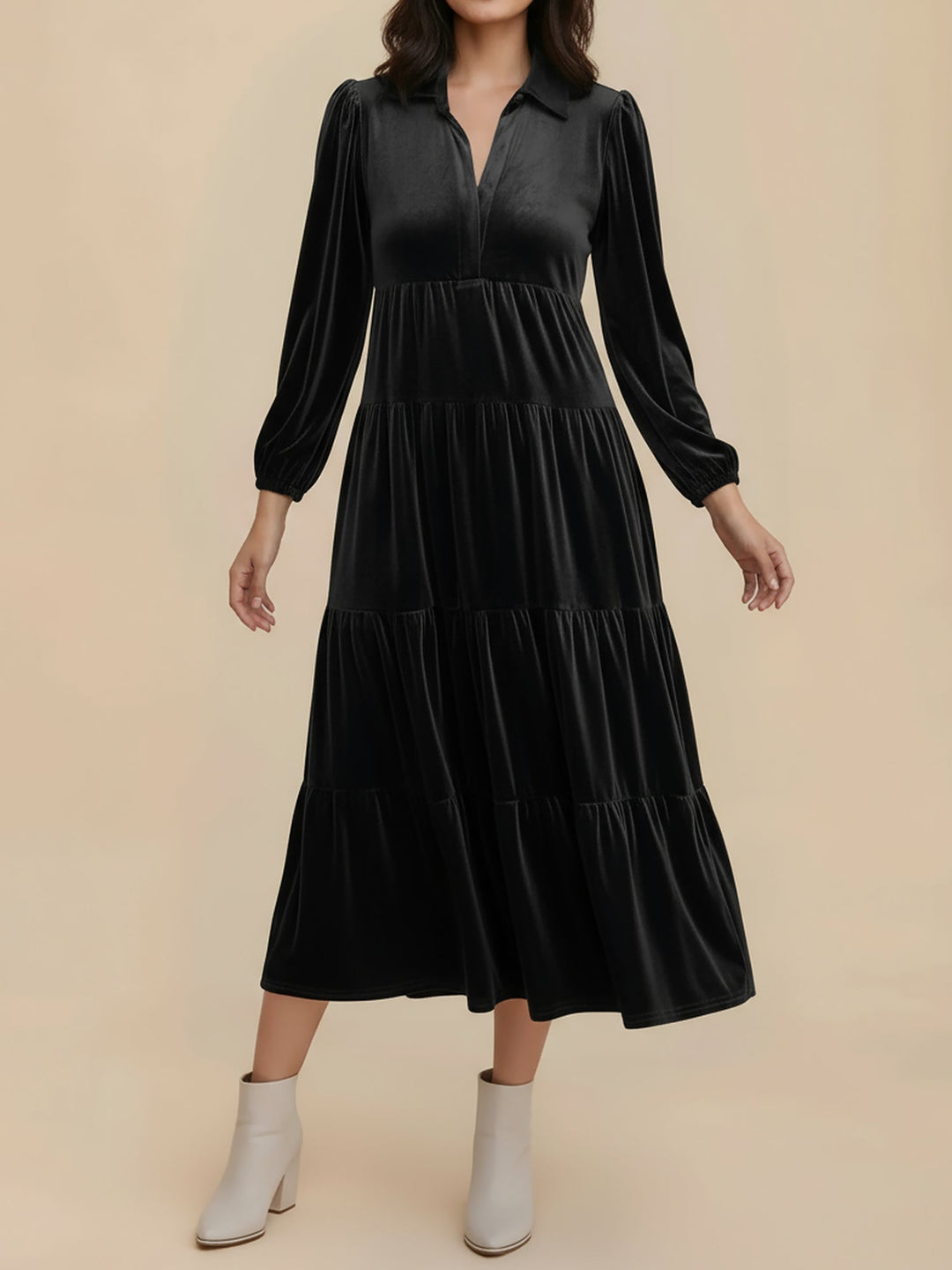 Amber | Relaxed Collared Tiered Holiday Dress