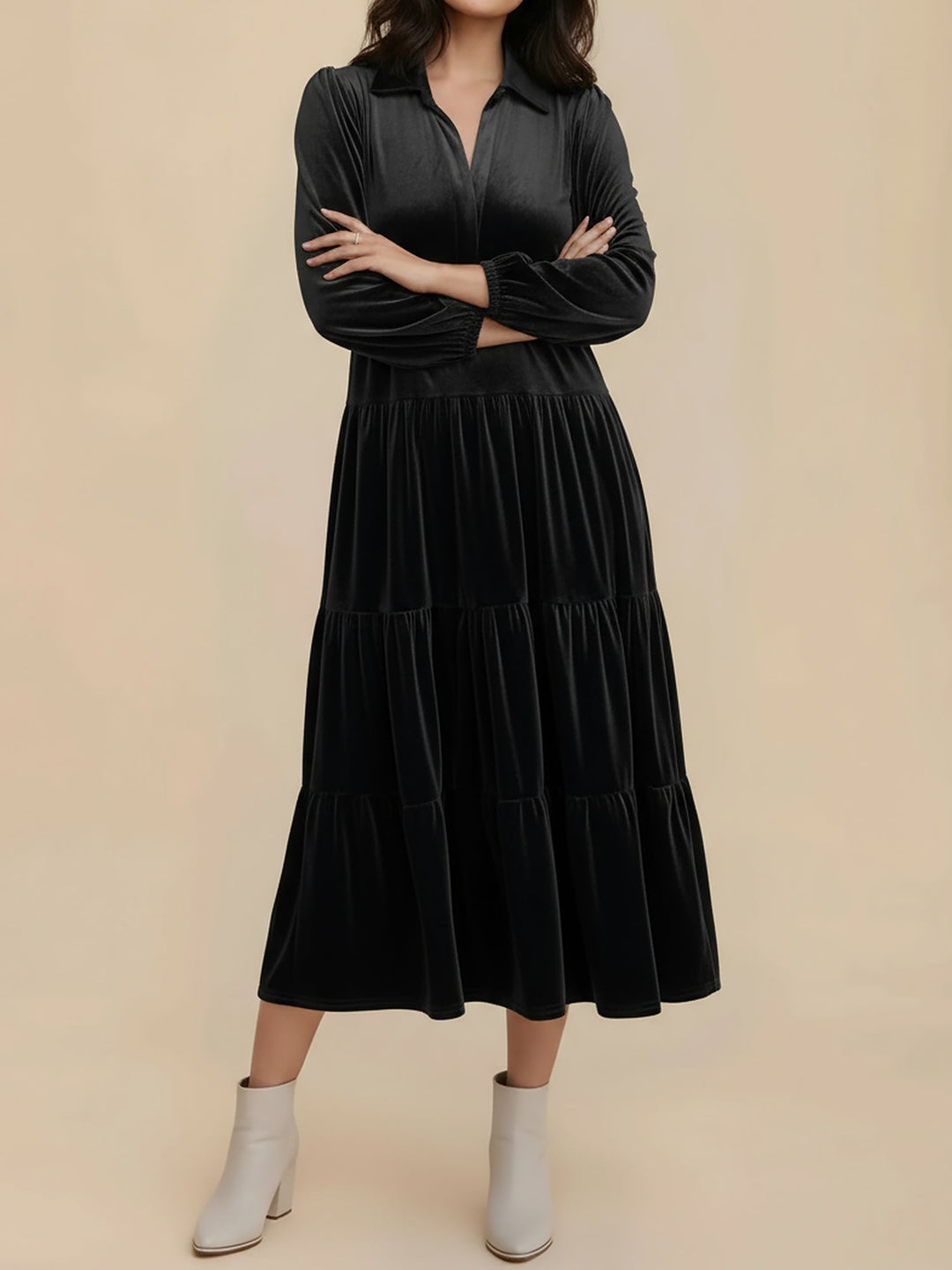 Amber | Relaxed Collared Tiered Holiday Dress