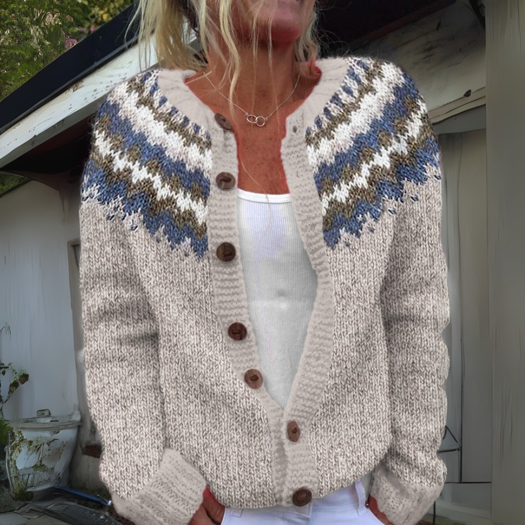 Amy | Chic Fair Isle Cardigan Womens Button Front Sweater