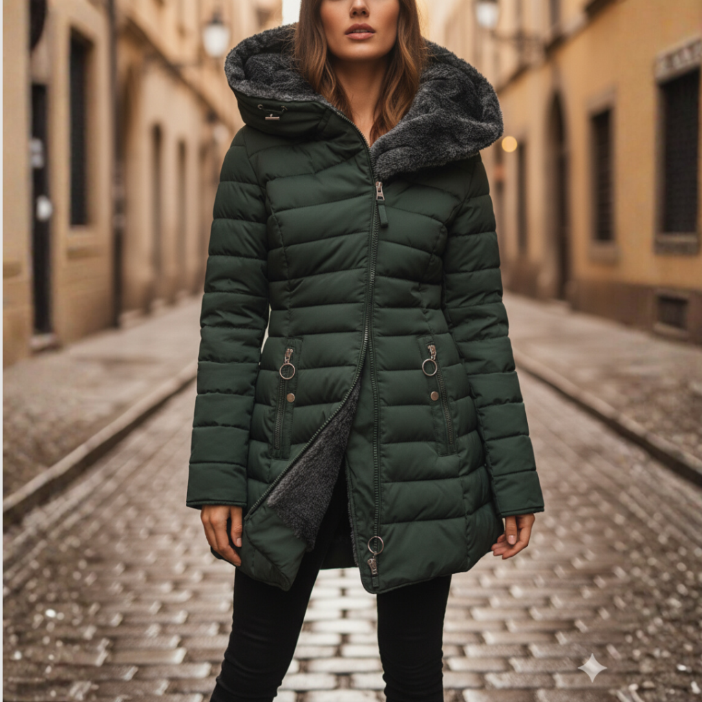 Amy | Elegant Quilted Hooded Puffer Jacket with Side Pockets